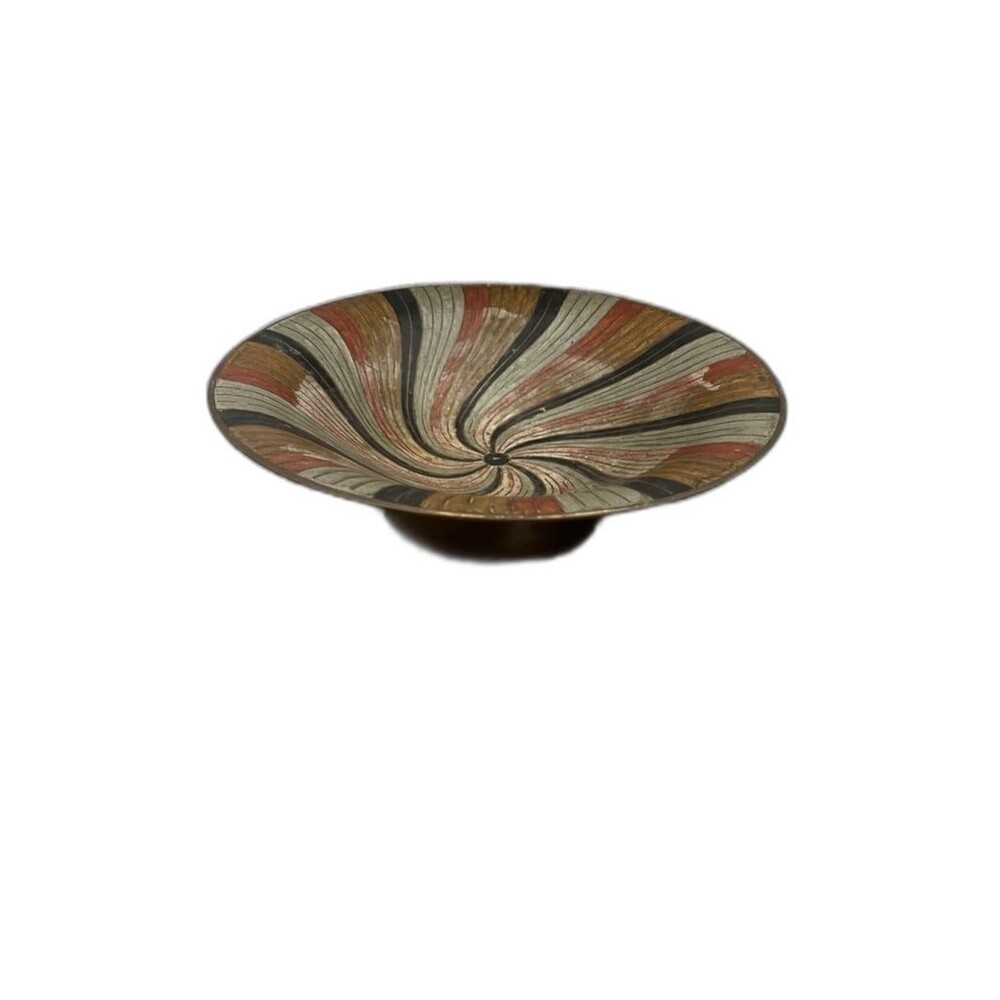 Vtg Boho Jewelry Bowl Trinket Dish Mid Century Modern Decor Enameld Swirl India